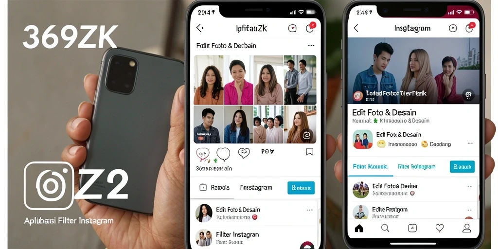 Antarmuka aplikasi 369ZK dengan filter Instagram yang menarik.