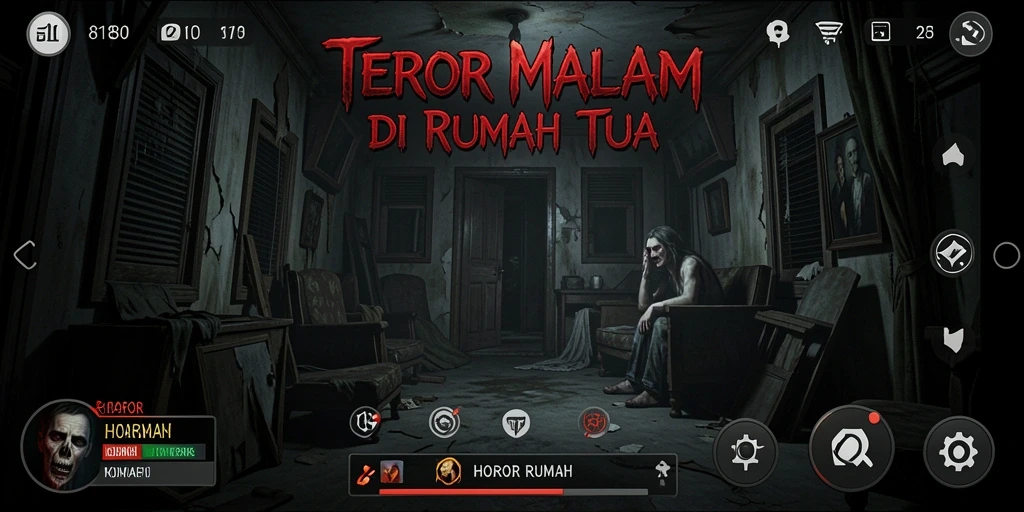 Tampilan antarmuka yang mendebarkan dari game horor 8180.