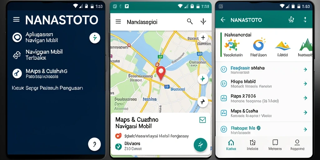 Tampilan antarmuka aplikasi NANASTOTO dengan fitur Navigasi Mobil.