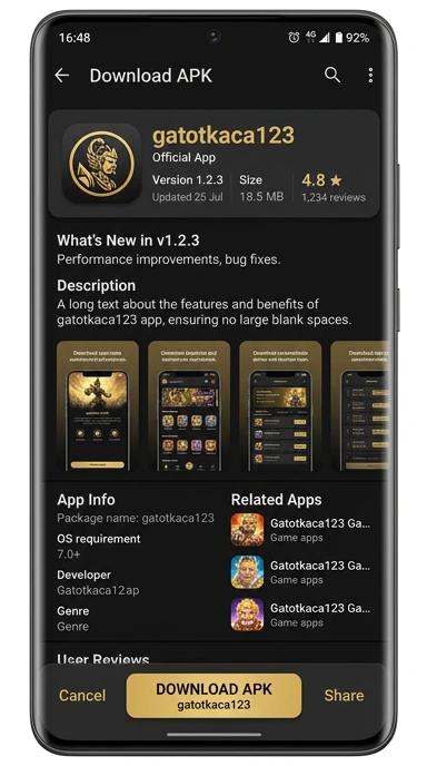 Tampilan halaman APK gatotkaca123