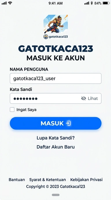 Tampilan halaman login gatotkaca123