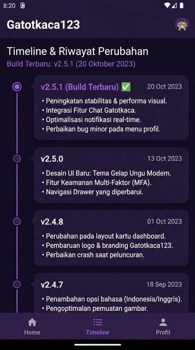 Tampilan riwayat versi gatotkaca123